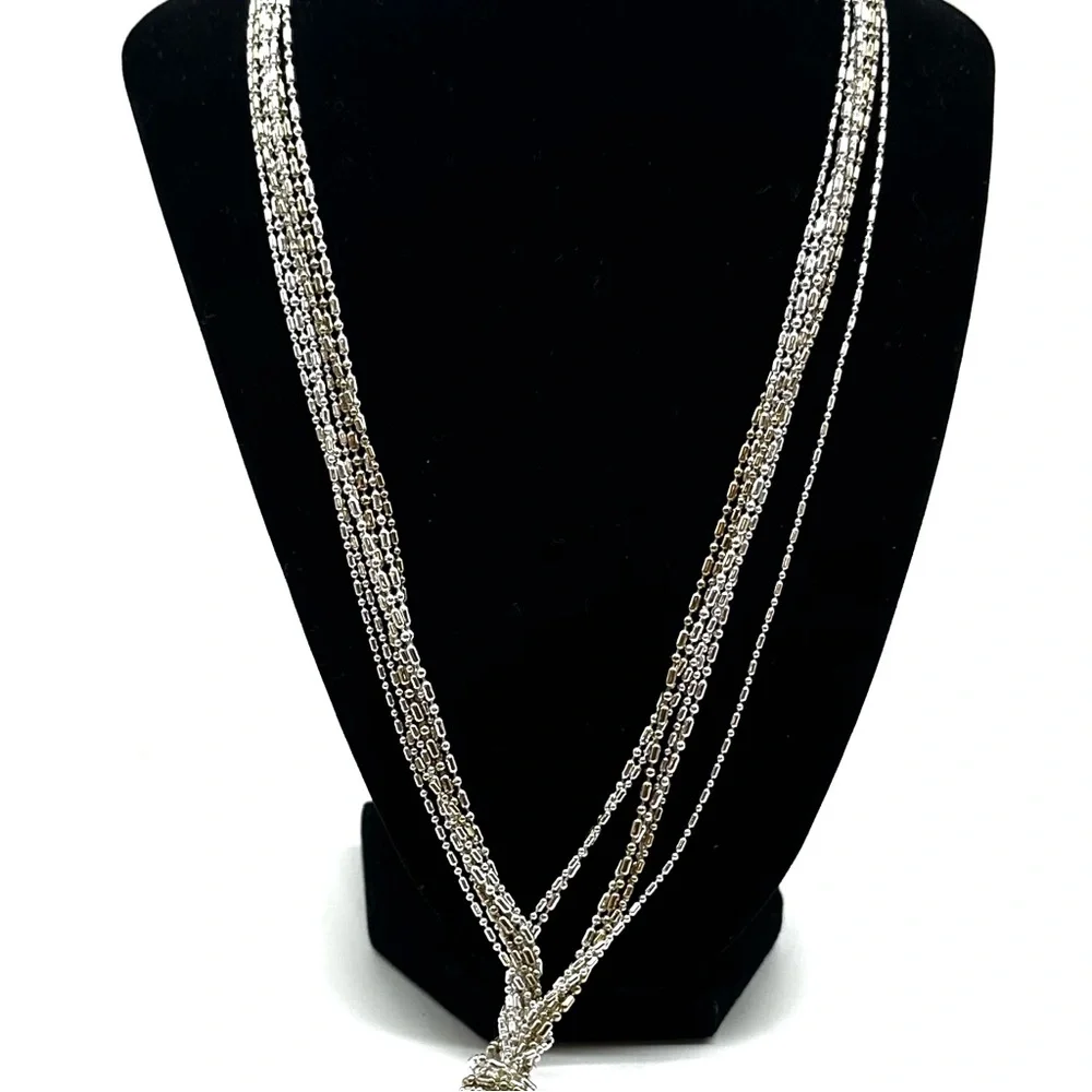 Vintage Two Tone Silver Gold Multi Strand Tassel Statement Necklace